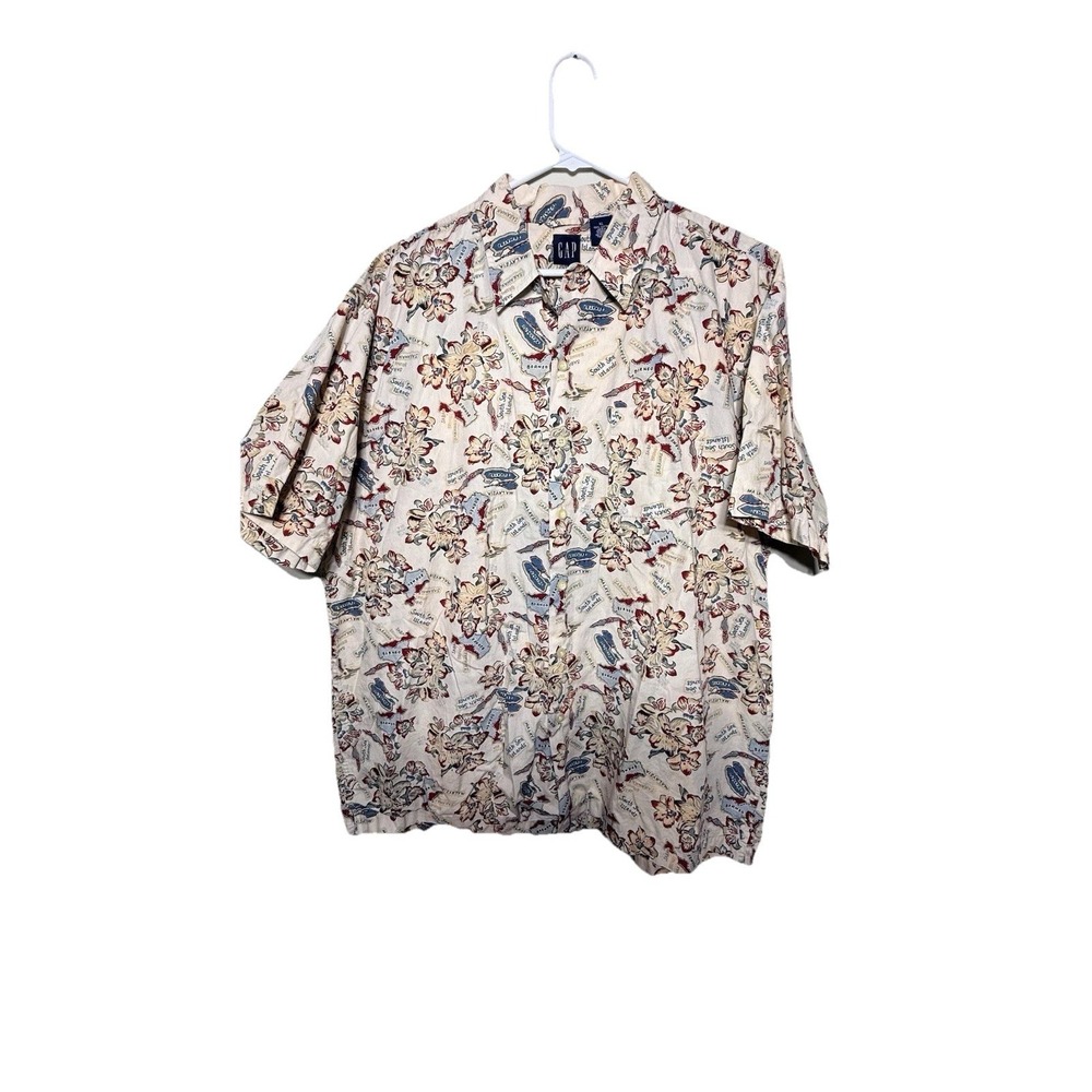 Men's GAP 100% Cotton Hawaiian Floral Button Front Islands Shirt Size XLarge